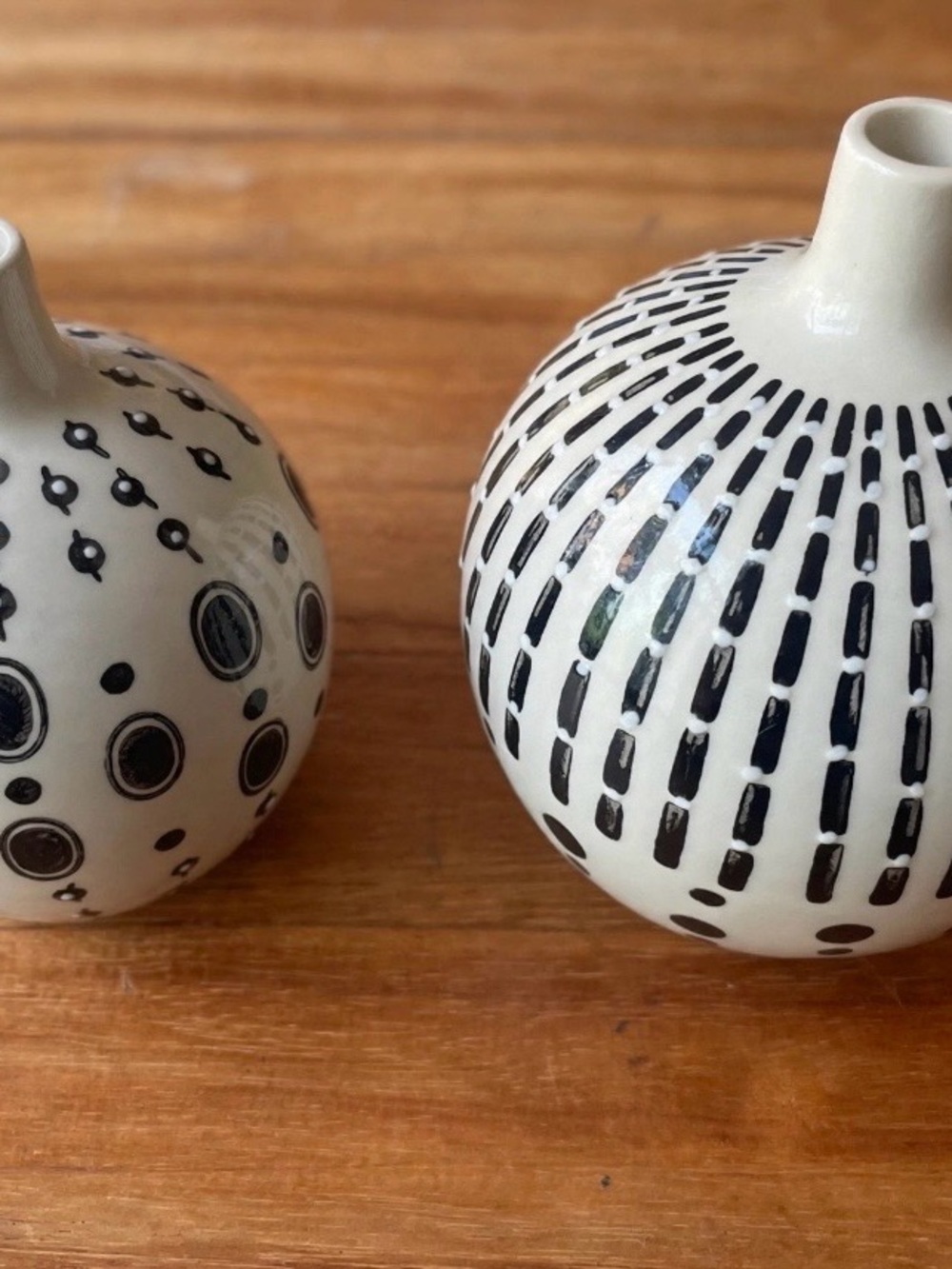 West Elm Black & White Hand-Painted Ceramic Bud Vase Pair